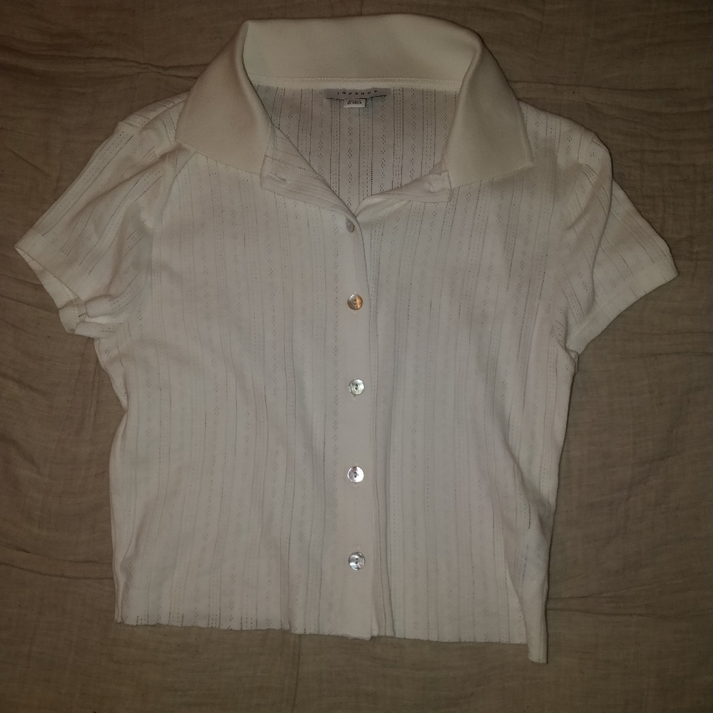 Topshop collared button crop top